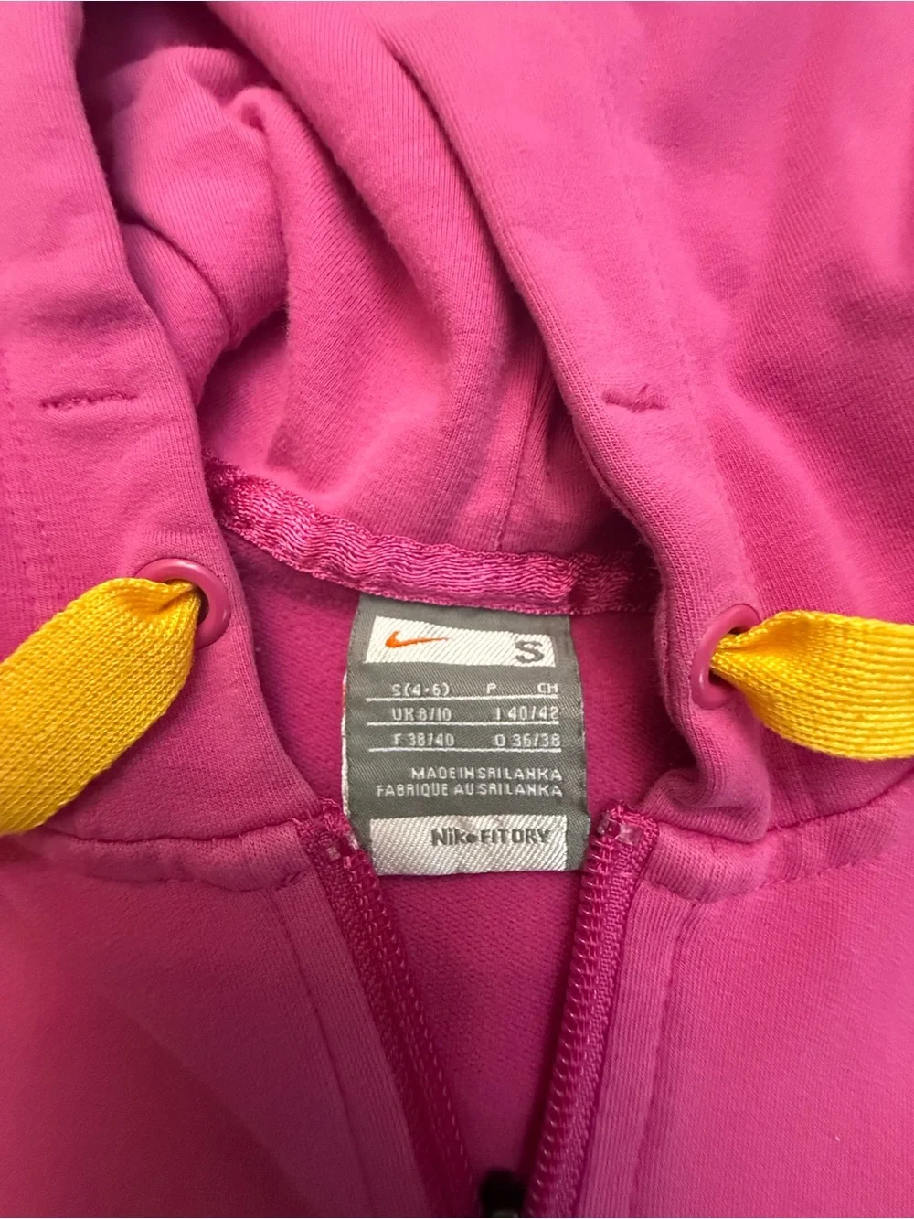 Nike Kids' Pink Hooded Zip Jacket with Black Panel and Yellow Accents
